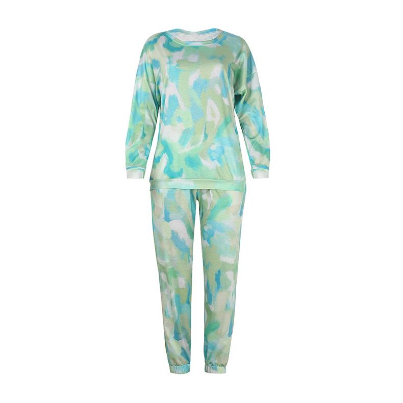 Women Set Tie Dye Long Sleeve Top Shirt O Neck And Pants Tracksuit Two - SHOPSOLONY
