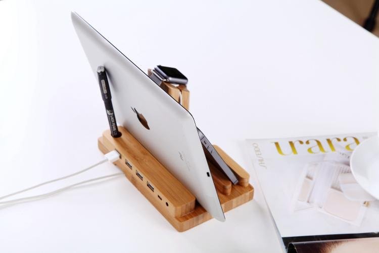 Bamboo Docking Station With 4 USB Port - SOLONY