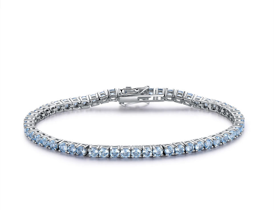 925 Sterling Silver Round Brilliant Cut Blue Topaz Tennis Bracelet - SHOPSOLONY