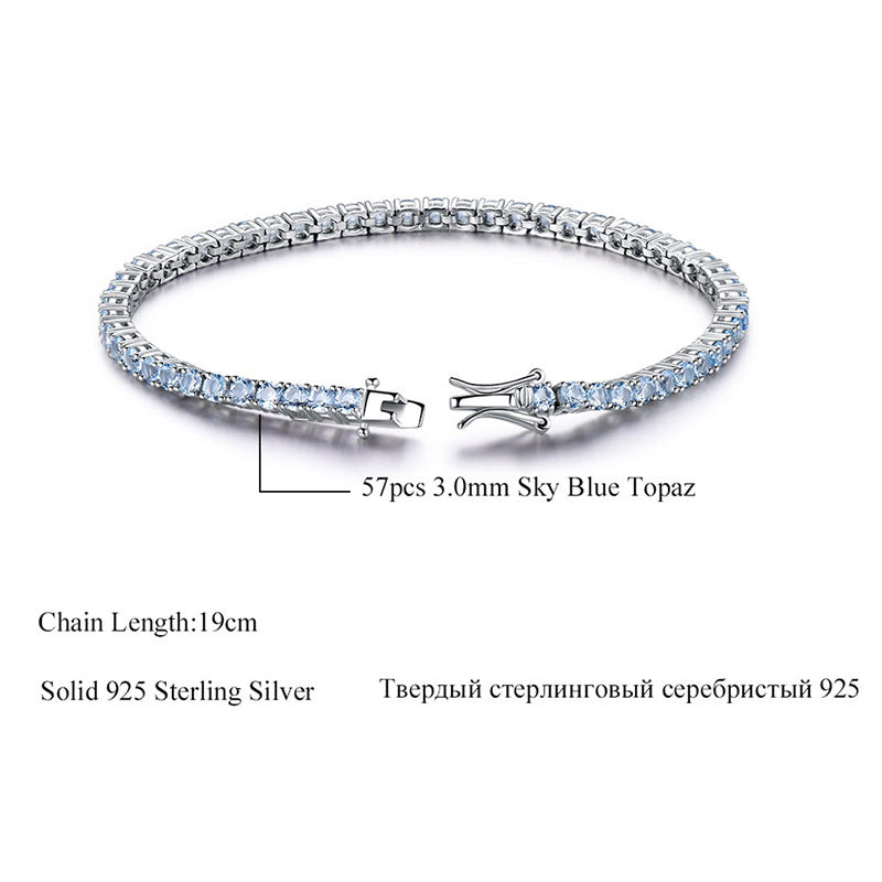 925 Sterling Silver Round Brilliant Cut Blue Topaz Tennis Bracelet - SHOPSOLONY