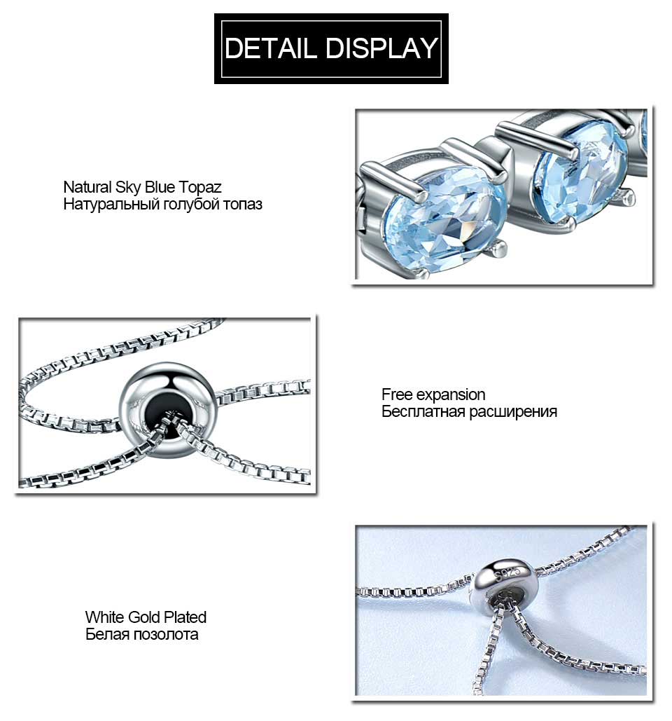 925 Sterling Silver Oval Cut Blue Topaz Adjustable Bracelet - SHOPSOLONY