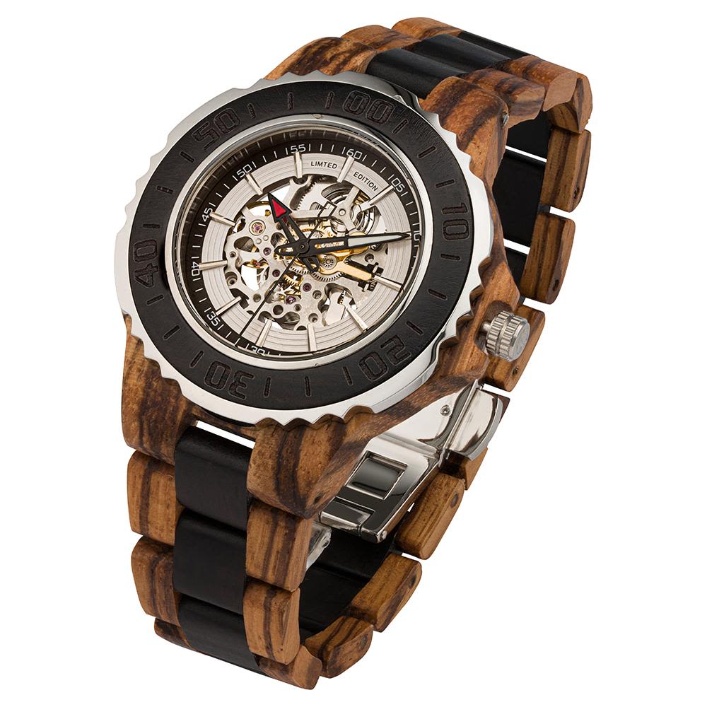 Men's Genuine Automatic Zebra & Ebony Wooden Watches No Battery Needed - SHOPSOLONY