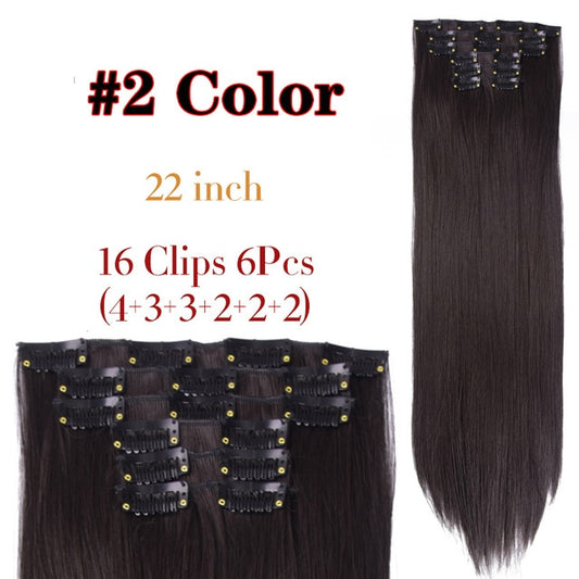 Leeons 16 colors 16 clips Long Straight Synthetic Hair Extensions Clips in High Temperature Fiber Black Brown Hairpiece - SHOPSOLONY