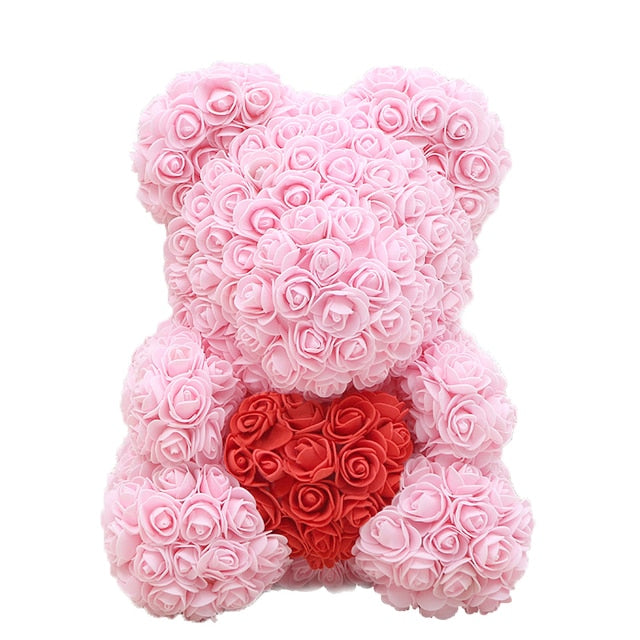Dropshipping 40cm Teddy Bear of Rose Artificial Flowers PE Rose Bear for Women Valentines Wedding Christmas Gift Box Home Decor - SOLONY