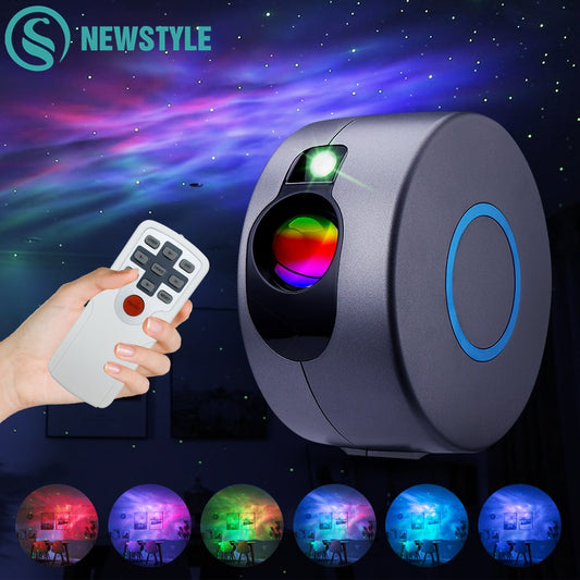 Laser Galaxy Starry Sky Projector Rotating Water Waving Night Light Led Colorful Nebula Cloud Lamp Atmospher Bedroom Beside Lamp - SOLONY