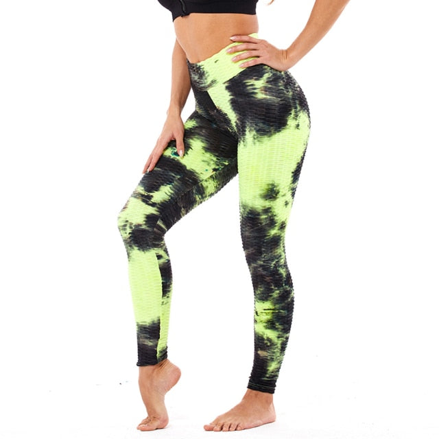 KIWI RATA High Waist Yoga Pants Tie-dye Legging Tummy Control Workout Ruched Butt Lifting Stretchy Leggings Textured Booty Tight - SHOPSOLONY