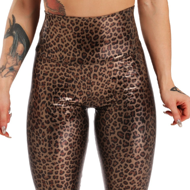 Sexy PU Leather Pants Women Elastic High Waist Hip Push Up Black Sexy Female Leggings Jegging Casual Skinny Pencil Pants Leopard - SHOPSOLONY