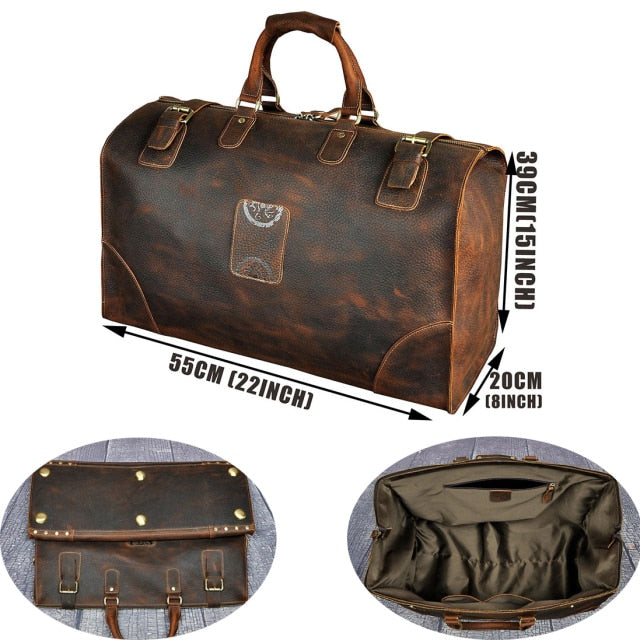 Crazy Horse Leather Male Larger Capacity Retro Design Travel Handbag Duffle Luggage Bag Fashion Travel Suitcase Tote Bag 8151 - SOLONY