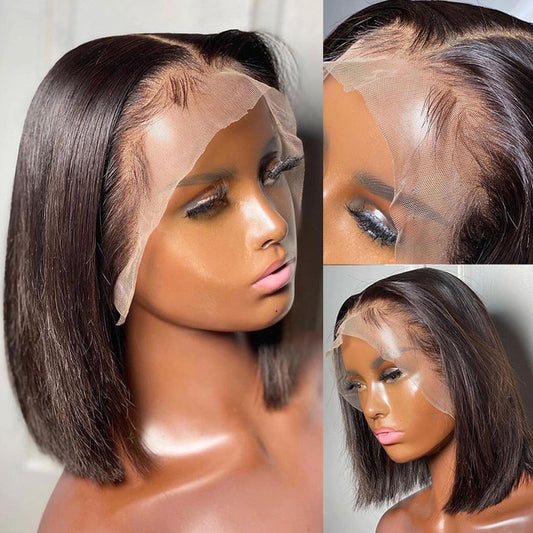 Bob Wig Short Brazilian Bone Straight Cheap Human Hair Wigs For Black Women Black Wig T Part Lace Bob Human Hair Wig Pre Plucked - SHOPSOLONY