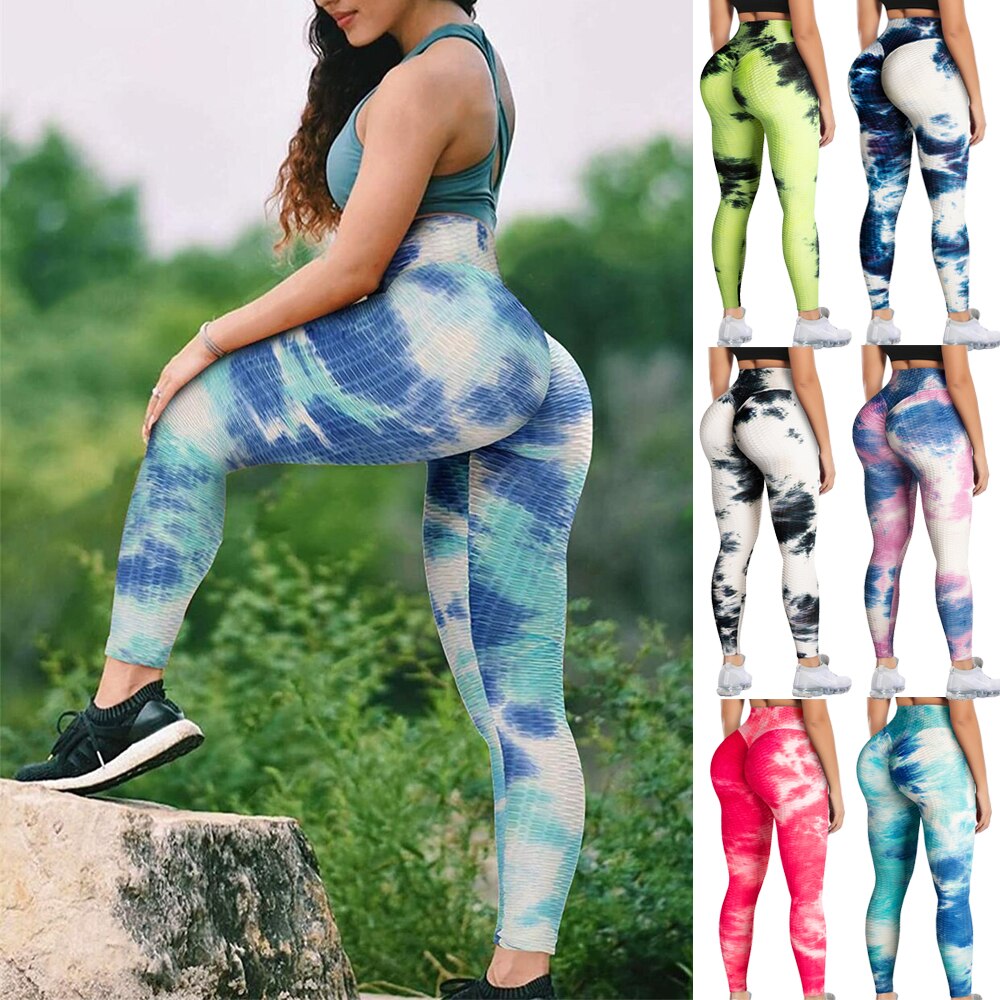 KIWI RATA High Waist Yoga Pants Tie-dye Legging Tummy Control Workout Ruched Butt Lifting Stretchy Leggings Textured Booty Tight - SHOPSOLONY
