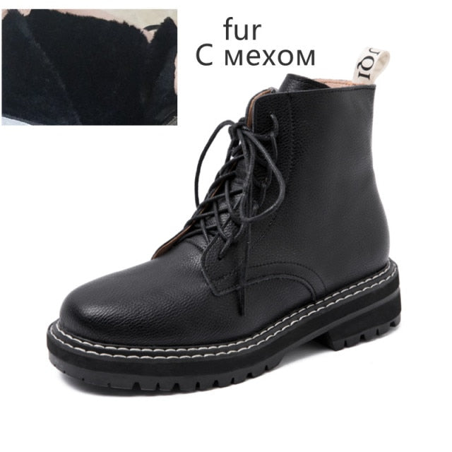 AIYUQI Women Shoes Boots Ankle 2021 Autumn British Wind Genuine Leather Thick With Fur Ladies Short Boots Motorcycle Martin - SHOPSOLONY