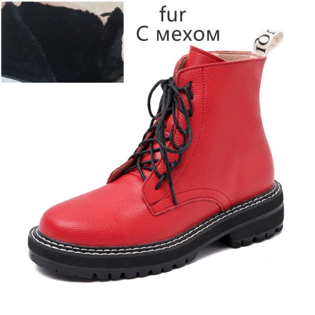 AIYUQI Women Shoes Boots Ankle 2021 Autumn British Wind Genuine Leather Thick With Fur Ladies Short Boots Motorcycle Martin - SHOPSOLONY