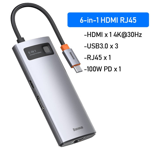 Baseus USB C HUB Type C to HDMI-compatible USB 3.0 Adapter 8 in 1 Type C HUB Dock for MacBook Pro Air USB C Splitter - SHOPSOLONY