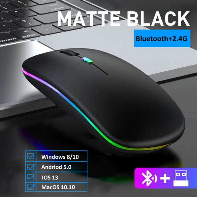 Wireless Mouse RGB Bluetooth Computer Mouse Silent Rechargeable Ergonomic Mause With LED Backlit USB Optical Mice For PC Laptop - SHOPSOLONY