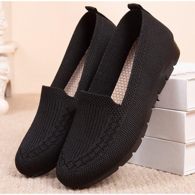 Women Flats Loafers Slip On Women's Knitted Shoes Comfort Female Breathable Mesh Footware Casual Footwear Ladies Spring Shoe - SHOPSOLONY