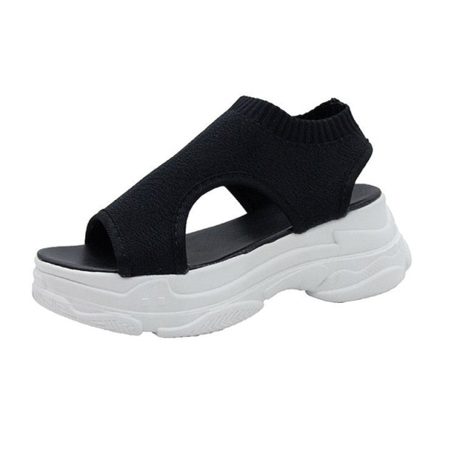 Women's Sandals Wedges Footwear Summer Platform Sandals Women Shoes Female Slip on Peep Toe Knitted Ladies Sneakers Casual 2021 - SHOPSOLONY