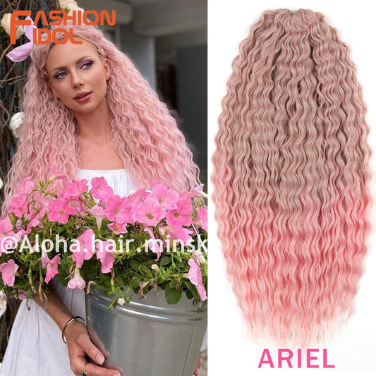 FASHION IDOL Soft Water Wave Twist Crochet Hair Synthetic Braid Hair Ombre Blonde Pink 22 Inch Deep Wave Braiding Hair Extension - SOLONY