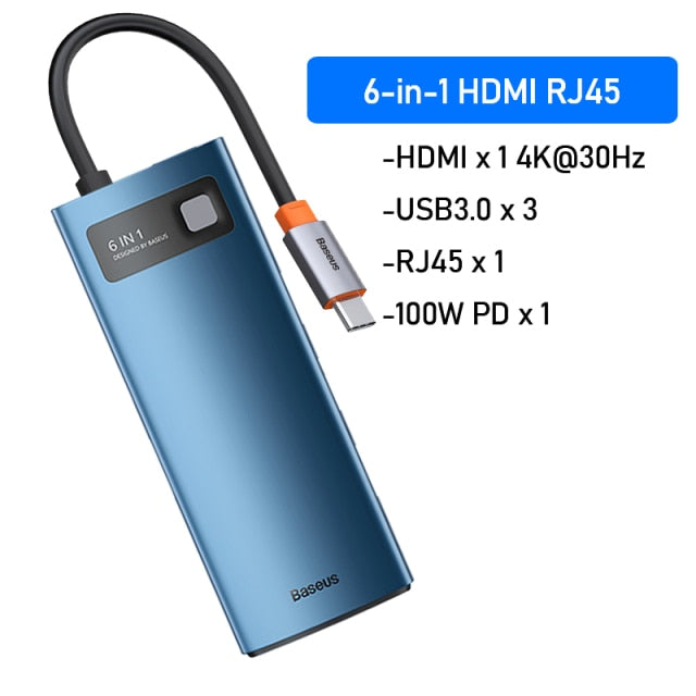Baseus USB C HUB Type C to HDMI-compatible USB 3.0 Adapter 8 in 1 Type C HUB Dock for MacBook Pro Air USB C Splitter - SHOPSOLONY