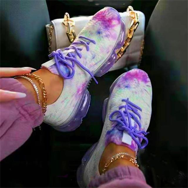 Women Breathable Sneakers 2021 Autumn New Tie Dye Lace Up Ladies Casual Shoes Outdoor Sport Walking Female Vulcanized Shoes - SHOPSOLONY