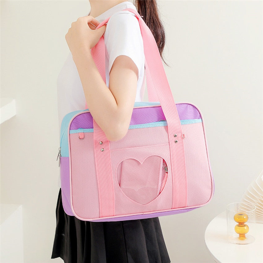 Japanese Preppy Style JK Pink Uniform Shoulder School Bags For Women Girls Canvas Large Capacity Casual Luggage Handbags Totes - SOLONY