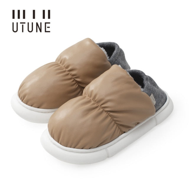 UTUNE New 2021 Toast Winter Women Slippers Warm Indoor Thick Sole Men Home Shoes Plush Dual purpose Shoe Light Outside Slippers - SHOPSOLONY