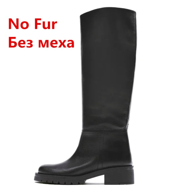 FEDONAS 2022 ZA Ins Hot Women Genuine Leather Knee Boots High Heels Motorcycle Boots Punk Slim Long Autumn Winter Shoes Woman - SHOPSOLONY