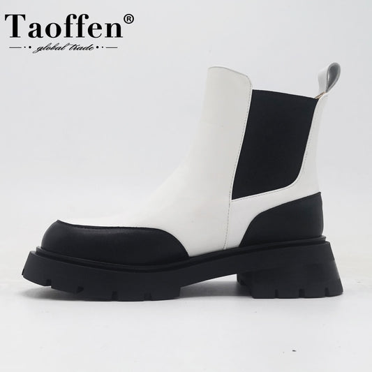 Taoffen Real Leather Ankle Boots For Women Fashion Platform Winter Shoes Woman Short Boot Office Lady Footwear Size 34-41 - SHOPSOLONY