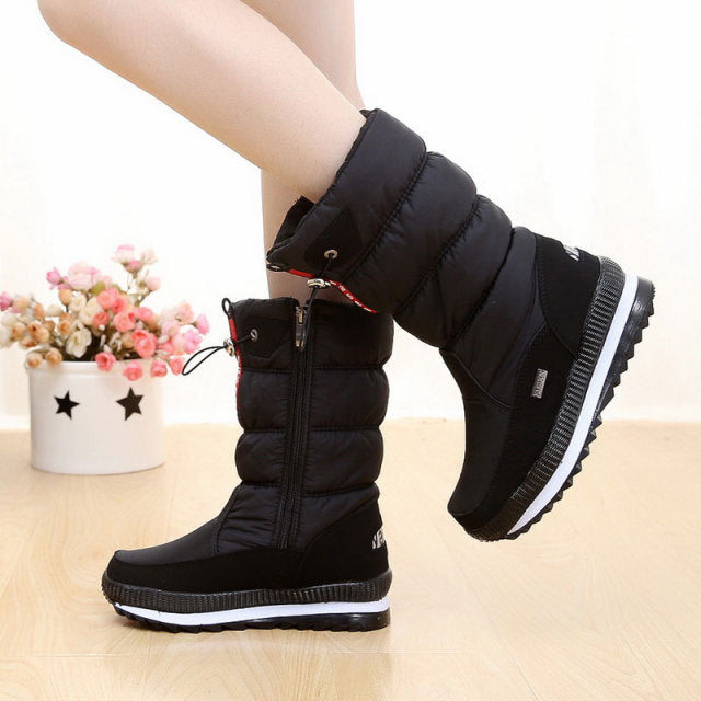 Women snow boots shoes warm woman winter boots thick plush waterproof no-slip mid-calf boots women winter shoes botas mujer - SHOPSOLONY