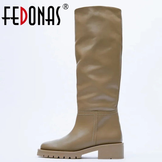FEDONAS 2022 ZA Ins Hot Women Genuine Leather Knee Boots High Heels Motorcycle Boots Punk Slim Long Autumn Winter Shoes Woman - SHOPSOLONY