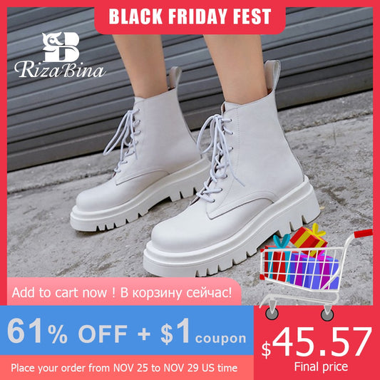 RIZABINA Size 34-43 2021 INS Woman Real Leather Ankle Boots Fashion Shoes Woman Short  Winter Warm Boots Platform Heel Footwear - SHOPSOLONY