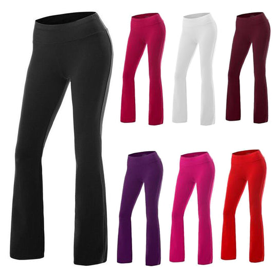 Women's Fashion Solid Cotton Spandex Boot Cut High Waisted Flare Pants Workout Casual Trousers Comfortable Flared Leggings S-XL - SHOPSOLONY