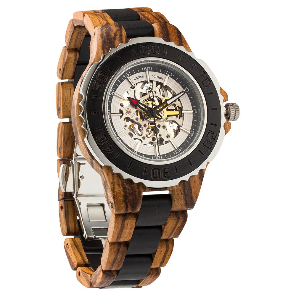 Men's Genuine Automatic Zebra & Ebony Wooden Watches No Battery Needed - SHOPSOLONY
